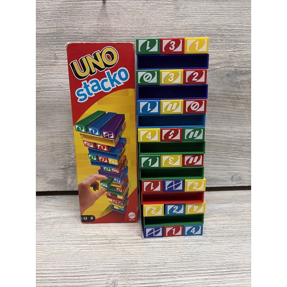 Mattel Games UNO Stacko Game for 7+ Age with 45 Colored Stacking Blocks (d2)